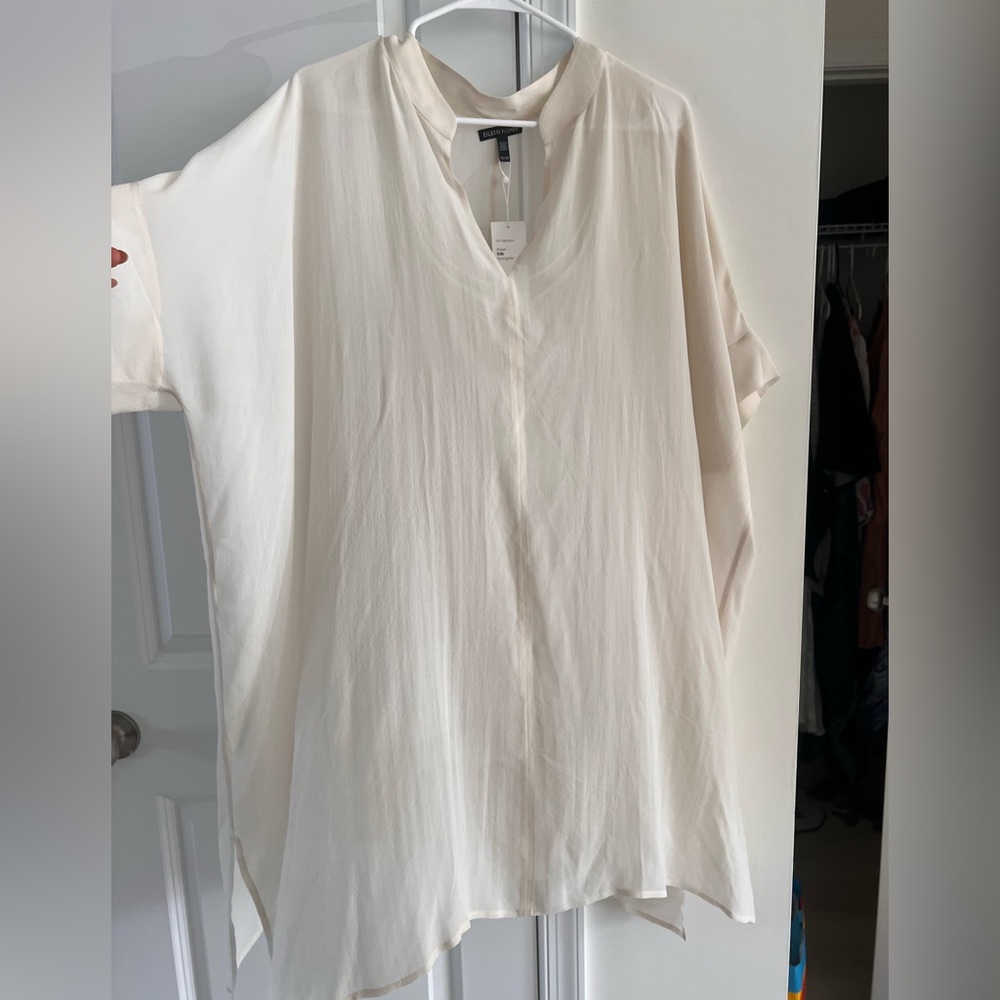 EILEEN FISHER Stand Collar Boxy Tunic — Bone — XL / TG